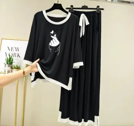 Purple Smiley Face White Round Neck Plazzo PJ Set