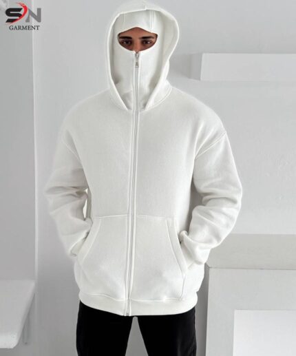Unisex Balaclava Ninja Zipper Hoodie Jacket white